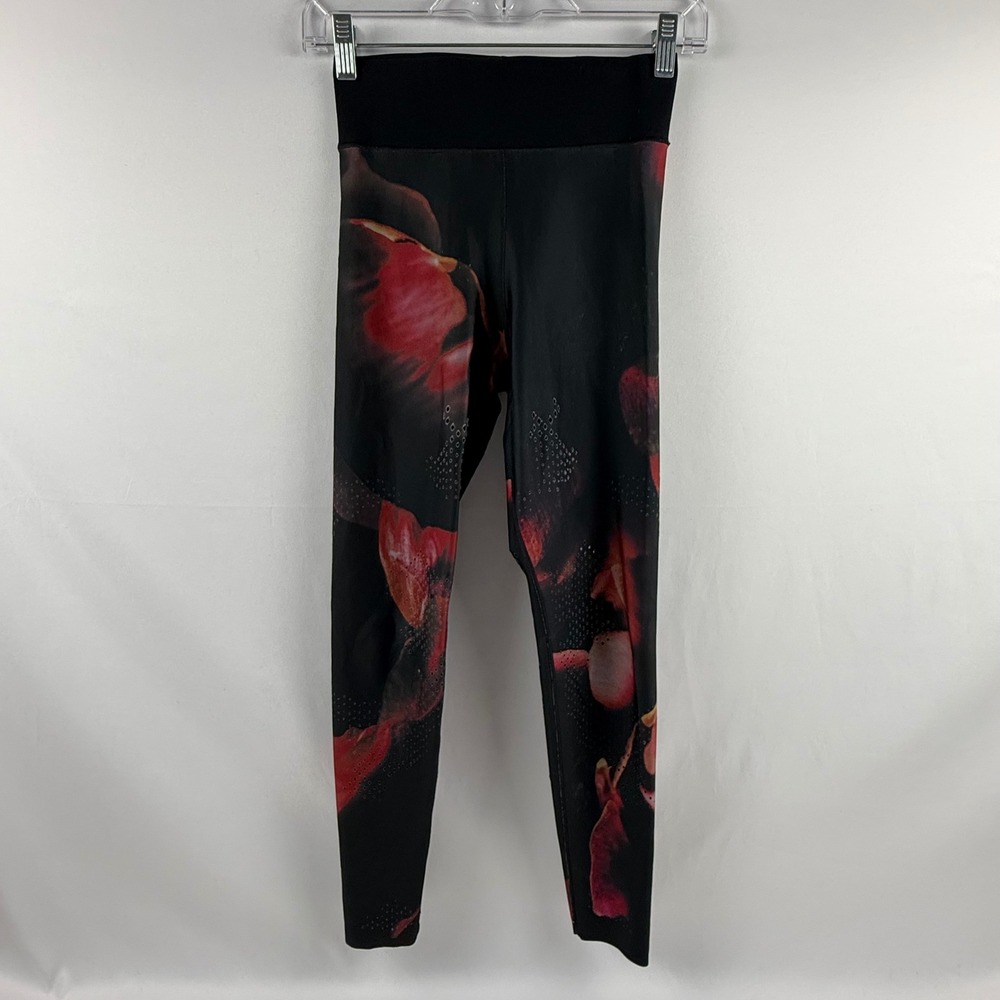 Ultracor Womens Floral Laser Cut High Waist Performance Leggings Black Red S - Picture 4 of 9